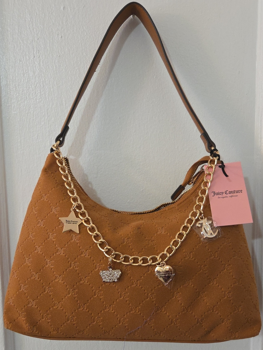 Juicy Couture NWT Not Your Babe Cinnamon Hobo with Gold Charm Chain